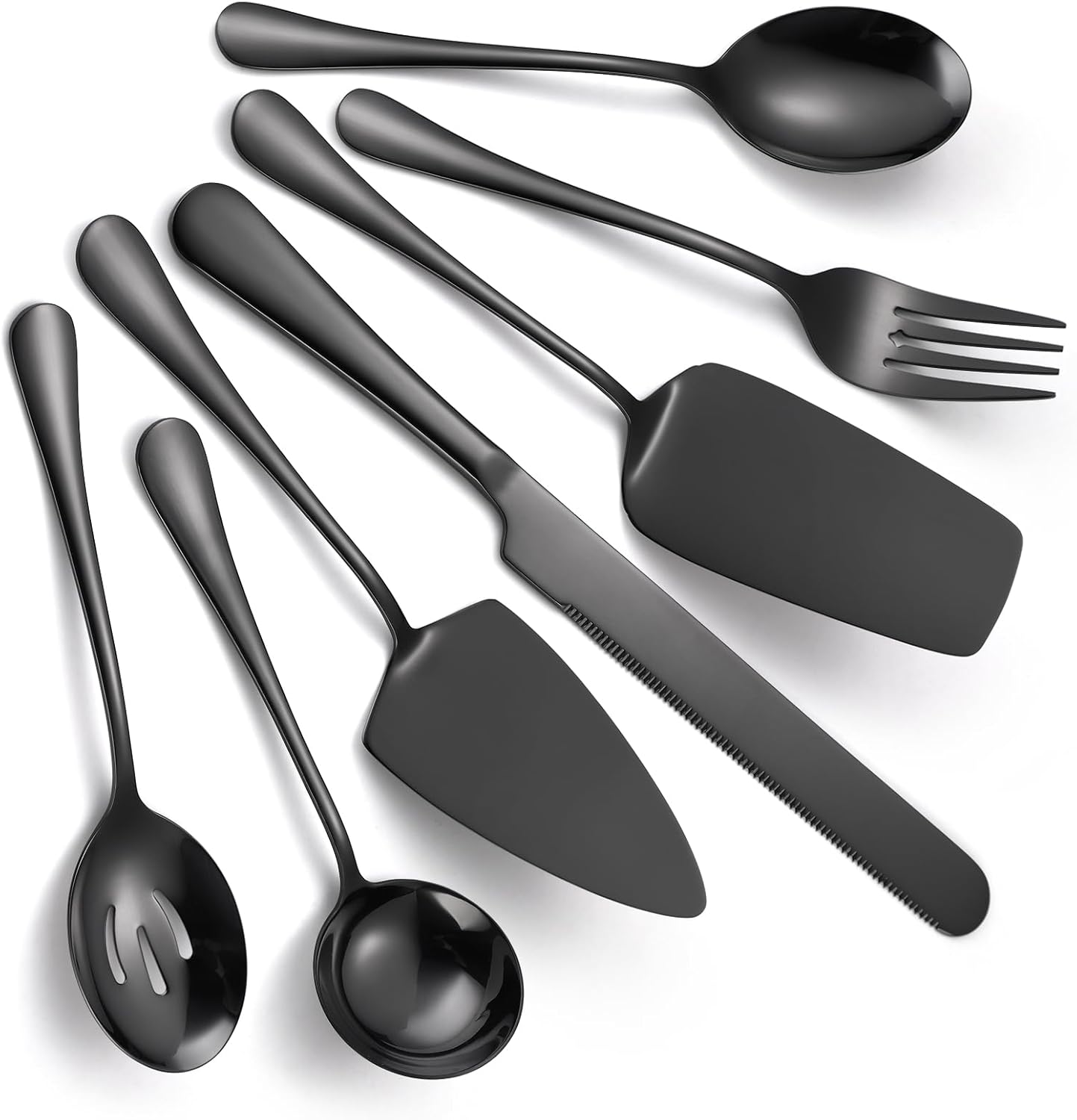 Stainless Steel Serving Utensil Set 10-Piece Buffet Flatware Catering Silverware with Bread Tong,Cake Spatula,Serving Ladles,Salad Fork,Cheese Knife,Large Spoon for Parties Buffet