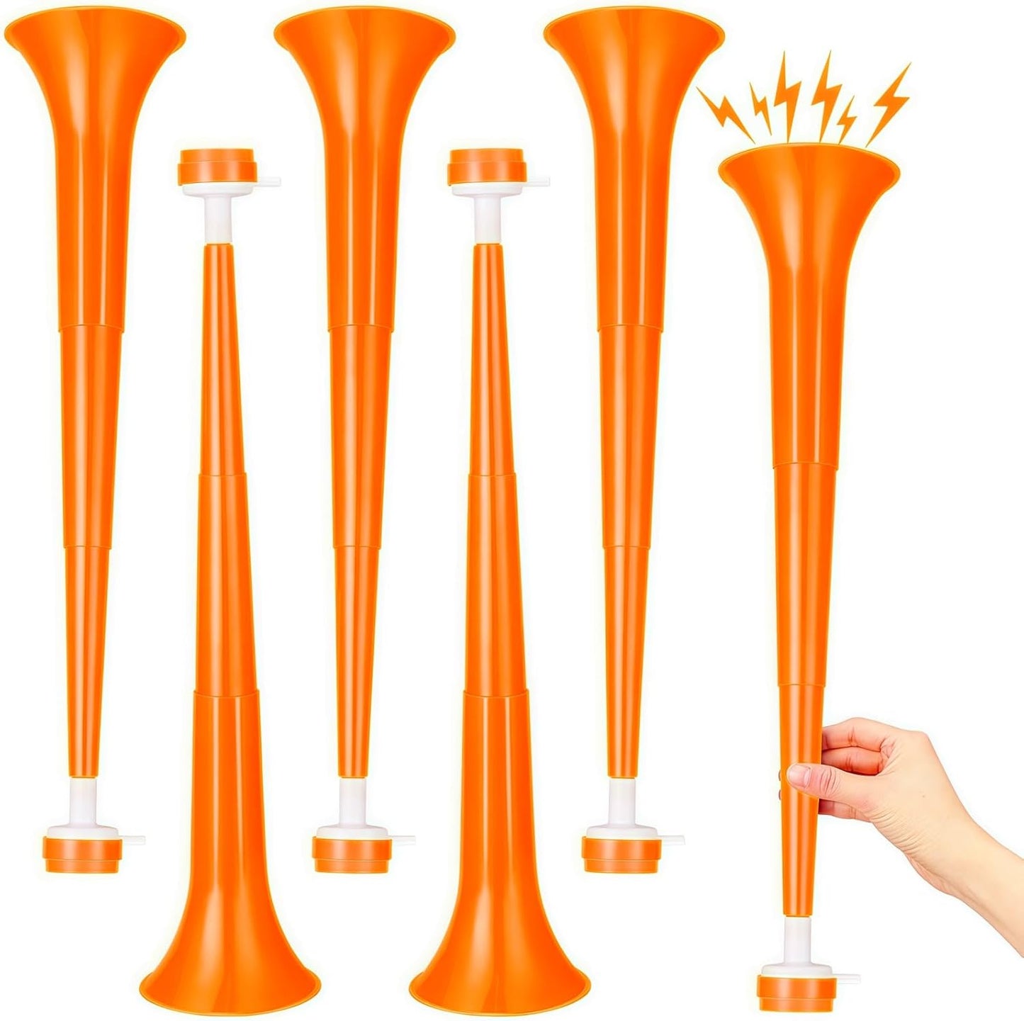 6 Pcs Stadium Horn for Adult, 21 Inch Vuvuzela Plastic Collapsible Cheering Trumpets for Sporting Events Football Carnival Party, Red