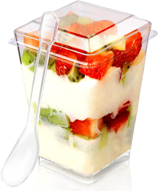 5 oz 60Pcs Plastic Dessert Cups With Lids and Spoons, Yogurt Parfait Appetizer Cups for Party, Mini Dessert Shooters for Pudding and Fruit