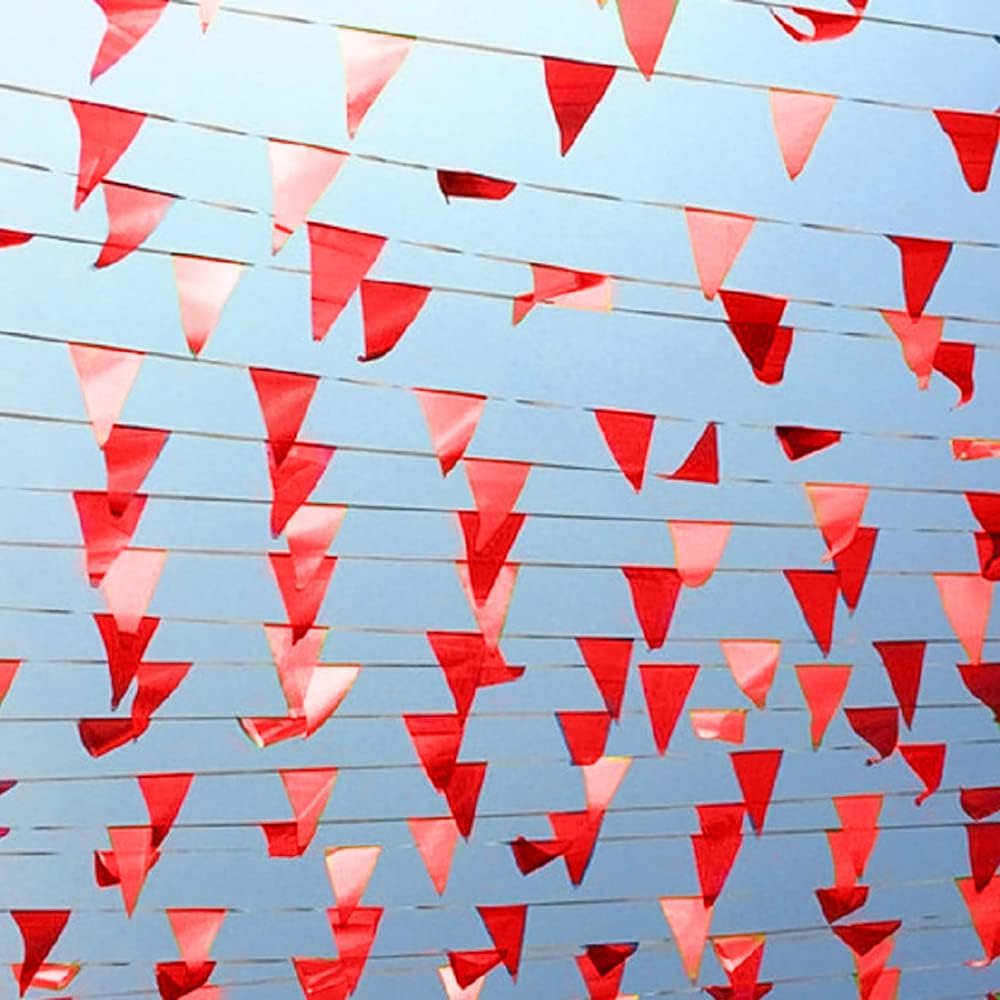 Novelty Place 100 Feet Pennant Banner - 75 Multicolor Bunting Flags (7x11 Inches) - Birthday Party Grand Opening Christmas Decorations