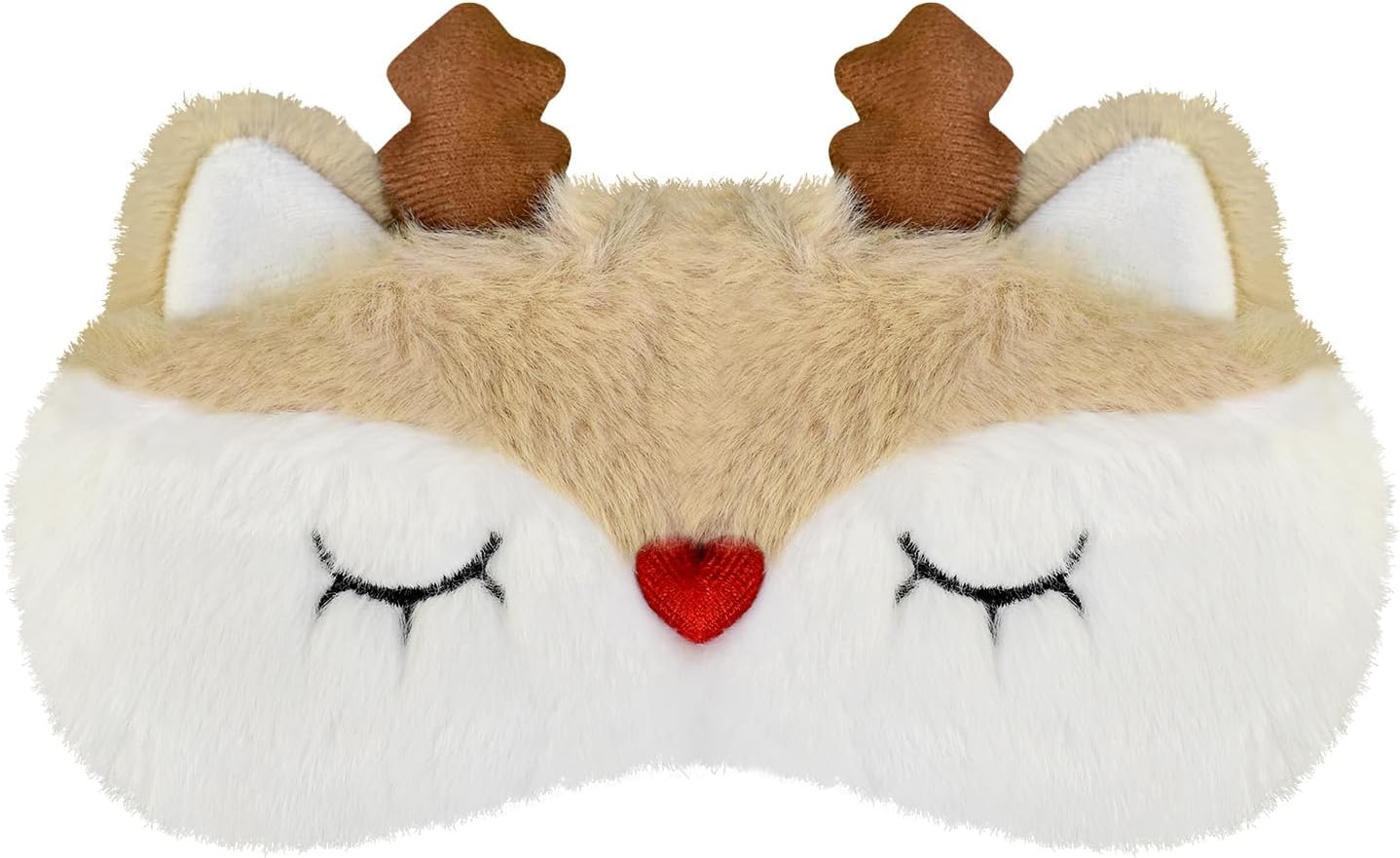 Christmas Reindeer Sleep Mask Cute Antler Eye Masks Sleeping Soft Plush Cartoon Blindfold Funny Animal Eye Cover Xmas Presents for Women Men (Xmas Reindeer,Brown)