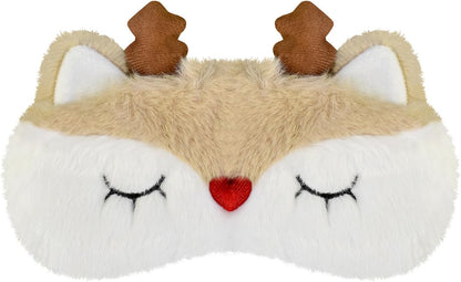 Christmas Reindeer Sleep Mask Cute Antler Eye Masks Sleeping Soft Plush Cartoon Blindfold Funny Animal Eye Cover Xmas Presents for Women Men (Xmas Reindeer,Brown)