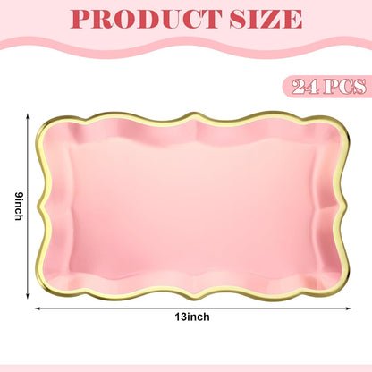 Havawish 24 Pcs 9" x 13" Pink Disposable Paper Serving Trays and Platters Food Platters for Parties White Trays Cupcake Platter Bandejas Decorativas para Fiestas for Birthday Party Weddings