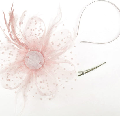 DRESHOW Fascinators Hat Flower Mesh Ribbons Feathers on a Headband and a Clip Tea Party Headwear for Girls and Women - Colors B