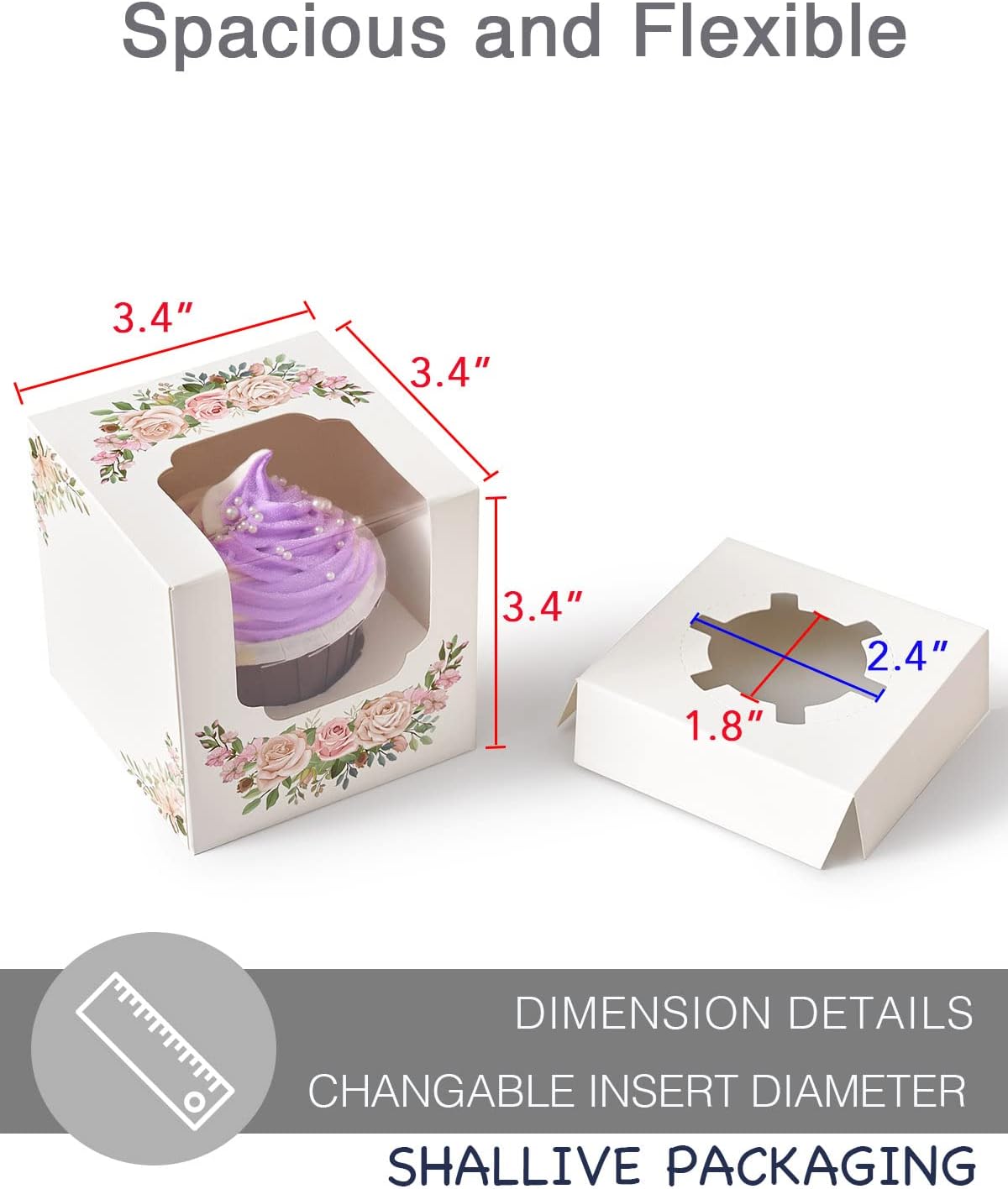 100 Pcs Kraft Brown Cupcake Boxes Individual Bulk Paper Cupcake Containers Single with Insert and Window, Pop up Cookie Boxes and Cocoa Bombs Boxes Packaging for Bakery Gift Giving