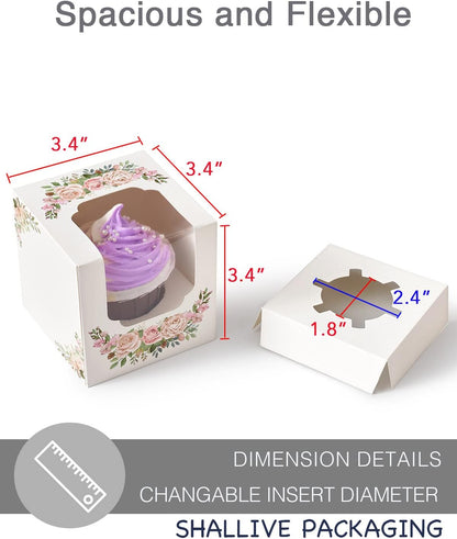 100 Pcs Kraft Brown Cupcake Boxes Individual Bulk Paper Cupcake Containers Single with Insert and Window, Pop up Cookie Boxes and Cocoa Bombs Boxes Packaging for Bakery Gift Giving
