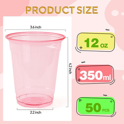 50 Pack Black Clear Plastic Cups 12 oz Disposable Drinking Cups for Wedding Black Birthday Party Supplies