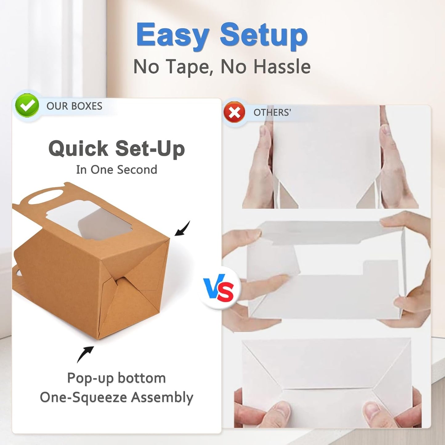 Cupcake Boxes 50 pcs, Individual Cupcake Containers Brown with Window Insert and Handle, Pastry Box Single Muffins Holder Disposable for Bakery Wrapping Party Favor Packaging