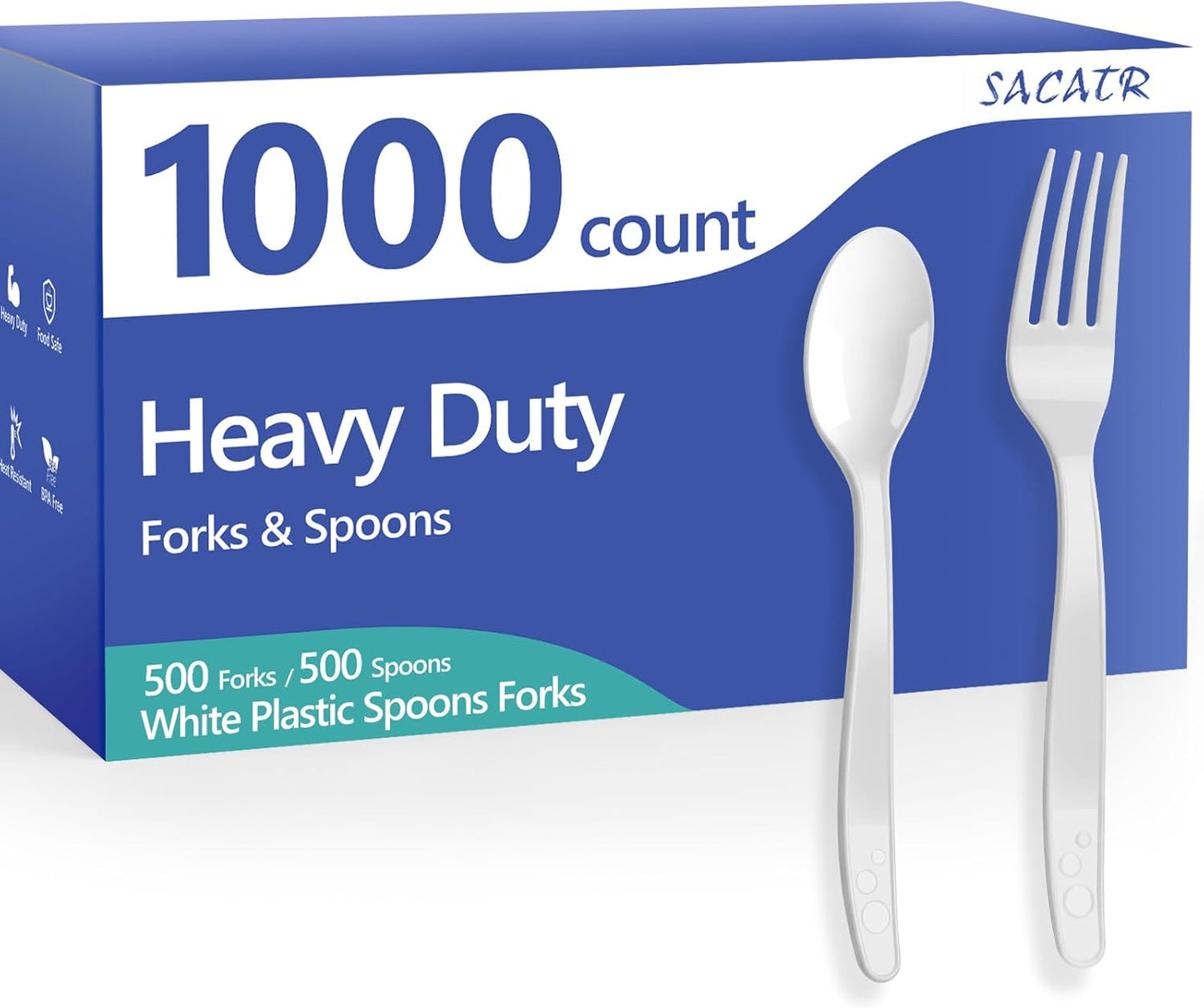100 Count Plastic Silverware Heavy Duty -50 Forks, 50 Spoons, BPA-Free, Heat Resistant, Disposable Plastic Utensils Set, Plastic Cutlery Set, Plasticware Suitable for Party Everyday Use