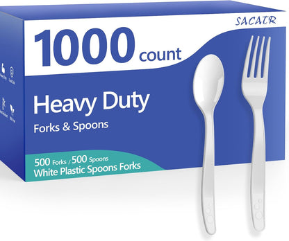 100 Count Plastic Silverware Heavy Duty -50 Forks, 50 Spoons, BPA-Free, Heat Resistant, Disposable Plastic Utensils Set, Plastic Cutlery Set, Plasticware Suitable for Party Everyday Use