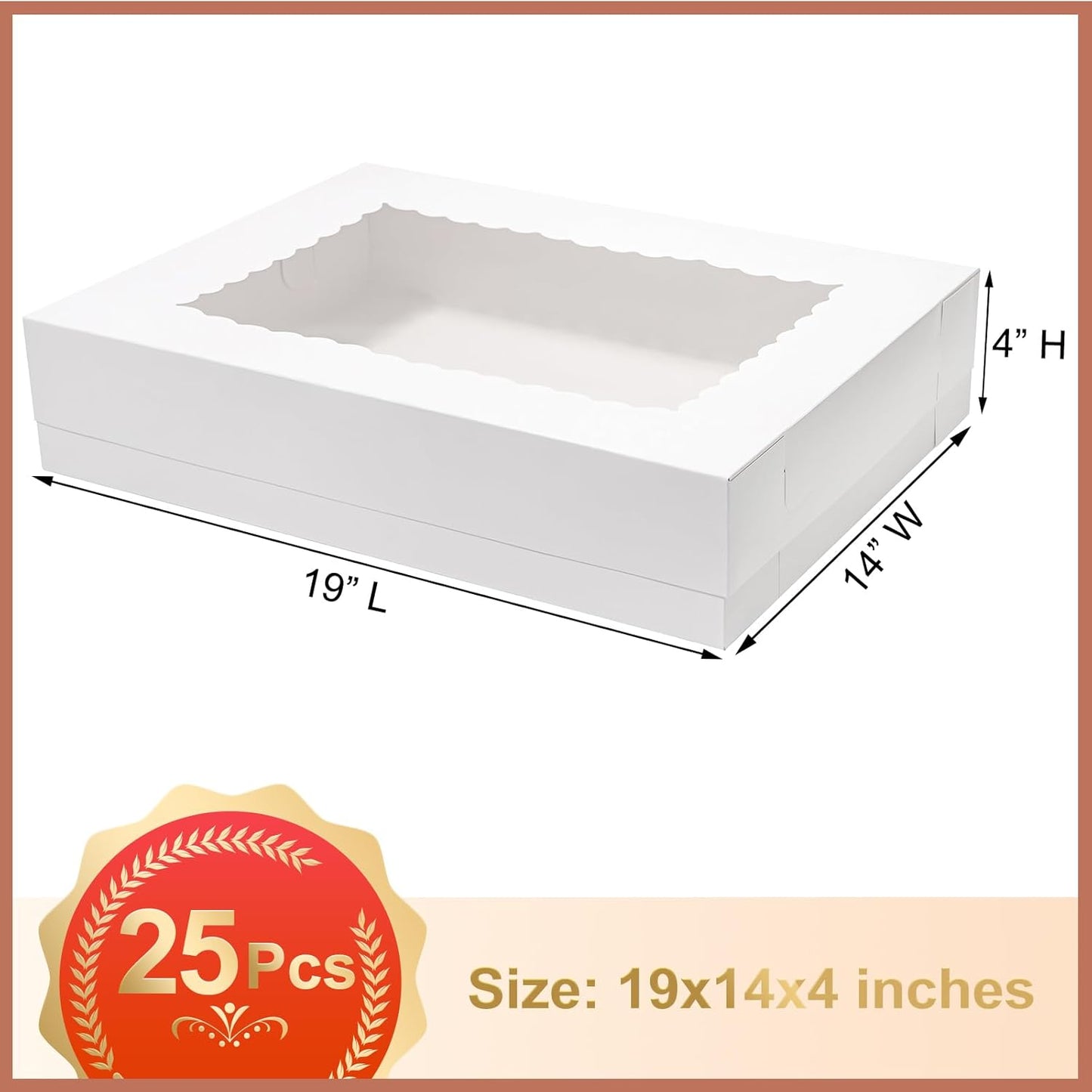 Mefleet 25pcs 14x10x6 Cake Boxes with Window Rectangle Quarter Sheet Bakery Boxes for Pastry Baking Cake, Cupcakes, Donuts, Cookies, Pie Treat Packaging White Large