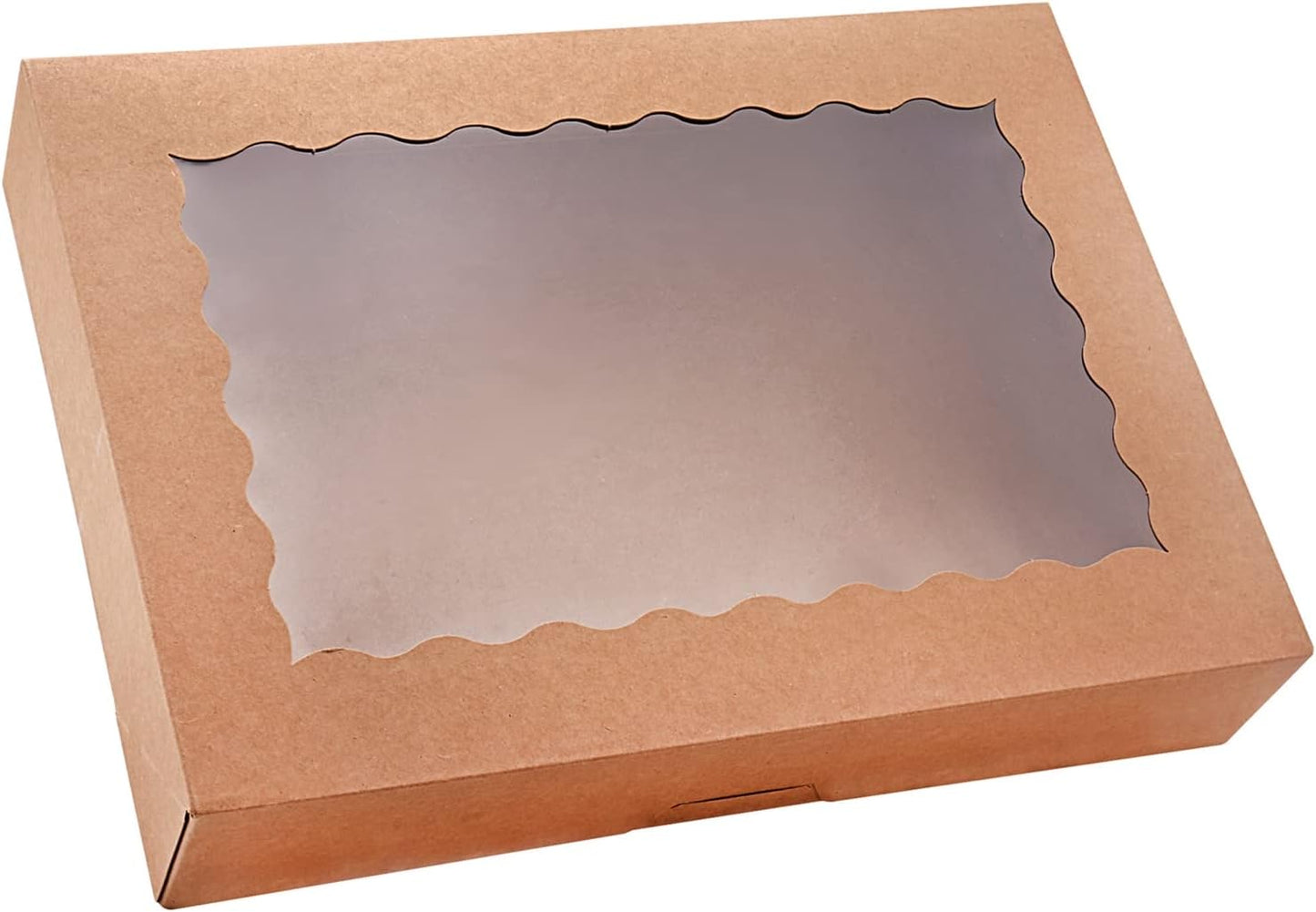 Tcoivs 20-Pack Bakery Boxes with Window, 12" x 8" x 2.5" Cookie Boxes, Treat Boxes, Large Donut Boxes for Muffins and Pastries (Brown)