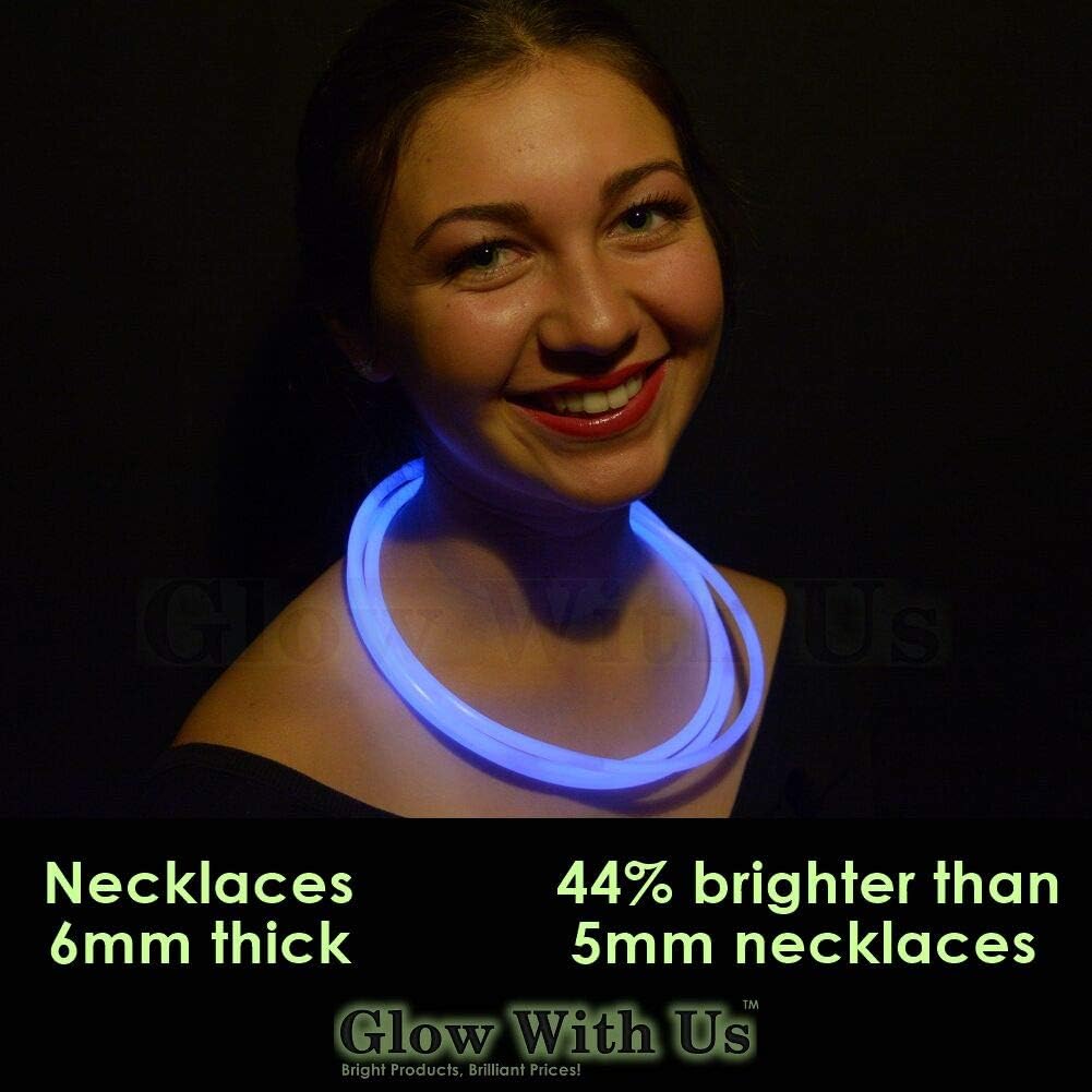 Glow Sticks Bulk Wholesale Necklaces, 100 22" Glow Necklaces, Glow 8-12 Hr, Connector Pre-attached (handy), Bright Colors, Glow-in-the-dark Party Supplies.
