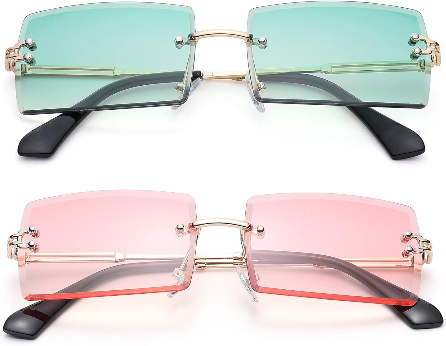 Rectangle Sunglasses for Men/Women Small Rimless Square Shade Eyewear