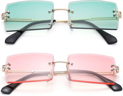 Rectangle Sunglasses for Men/Women Small Rimless Square Shade Eyewear