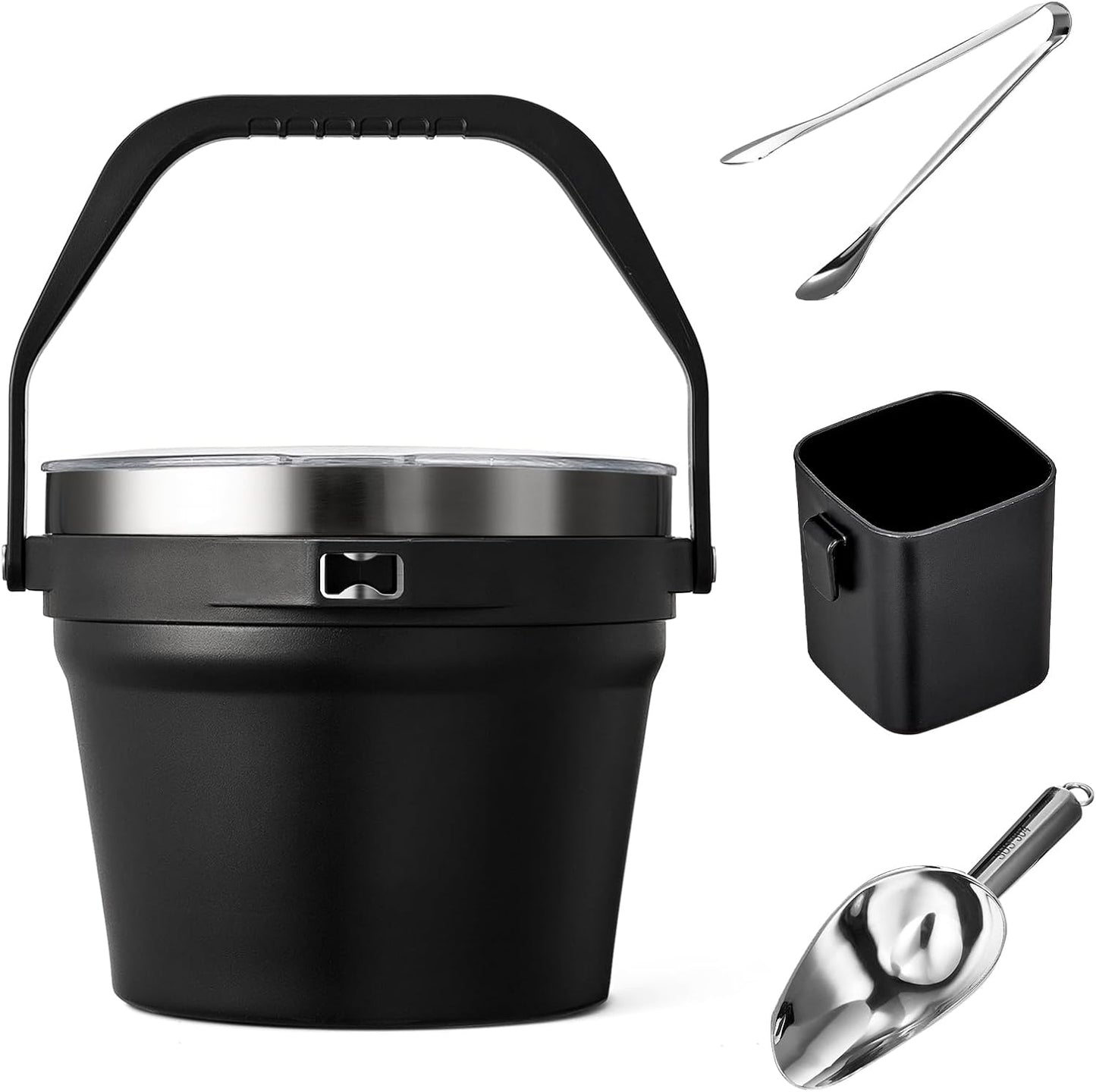 COKTIK 7L Vacuum Insulated Ice Bucket with Lid and Scoop& Tongs，Large capacity Stainless Steel Beverage Bucket for Cocktail, Champagne, Wine, Beer，Large Parties（Milk White Suit）
