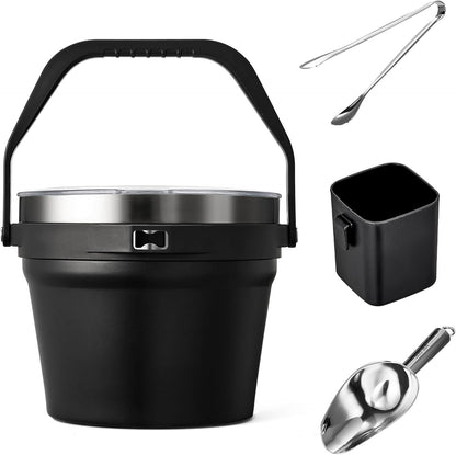 COKTIK 7L Vacuum Insulated Ice Bucket with Lid and Scoop& Tongs，Large capacity Stainless Steel Beverage Bucket for Cocktail, Champagne, Wine, Beer，Large Parties（Milk White Suit）