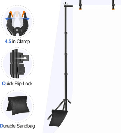 EMART Backdrop Stand 10x7ft(WxH) Photo Studio Adjustable Background Stand Support kit with 2 Crossbars, 8 Clamps, 2 Sandbags and Carry Bag for Parties, Events Decoration, Wedding, Photography -White