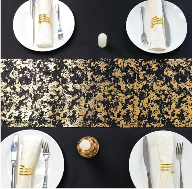 Snowkingdom 2 Pieces Gold Table Runner, Sequin Glitter Foil Metallic Thin Mesh Runner Roll 11"x108", Gold Table Decorations for Event Party, Wedding, Birthday Party, Christmas