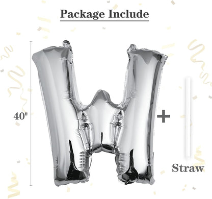 40 inch Silver Letter A Balloon, Big Size Alphabet Foil Mylar Helium Balloons for Birthday Party Celebration Wedding Anniversary Baby Shower Decorations Supplies Alphabet A