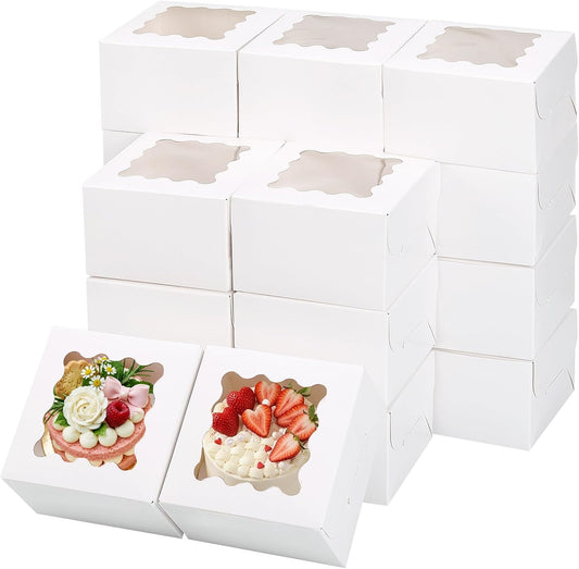 TOMNK 60pcs Cookie Boxes, 8x8x2.5 Inches Bakery Boxes with 2 Style Windows for Chocolate Strawberries, Pie, Pastry, Dessert, Cake, Birthday Party, Mother's Day, Weddings