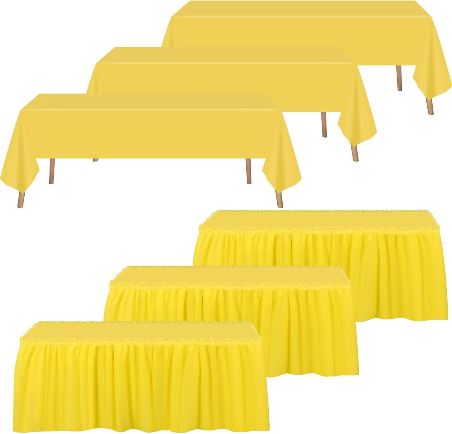 Oudain 6 Pcs Plastic Table Skirts and Stainproof Table Cloths 54 x 108 in Plastic Ruffle Tablecloth 168 x 29 Inches Disposable for Wedding Baby Shower Valentine Spring Easter Party(White)
