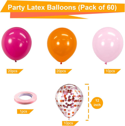 Bezente Pink Balloons Set,60pcs 12 inch Metallic Pearl Pink, Hot & Pastel Pink Latex Balloons Kit for Birthday,Wedding,Baby Shower,Princess Theme Party Decorations