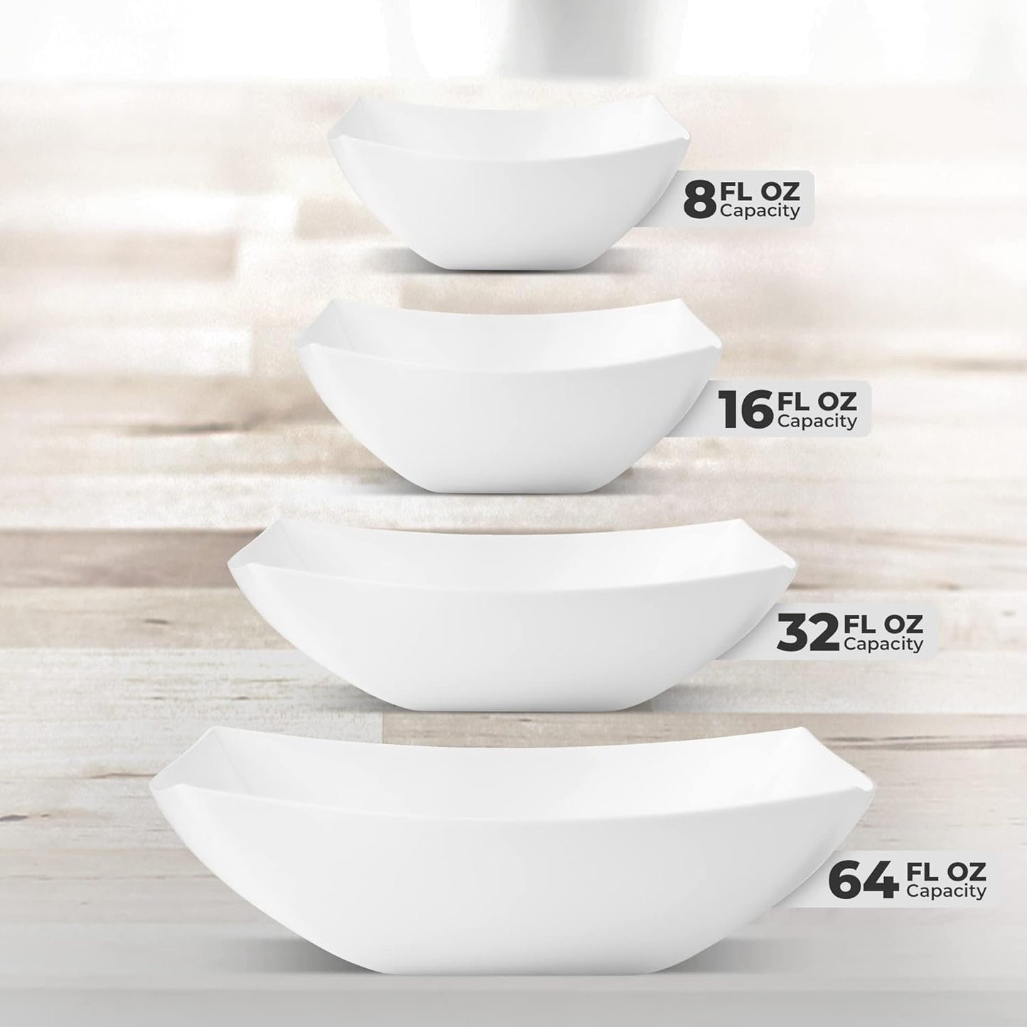 Posh Setting - Clear Plastic Serving Bowls for Party (8oz - 4 Pack) Square, Disposable, Salad & Fruit Bowls for Party Table, Candy Containers for Candy Buffet