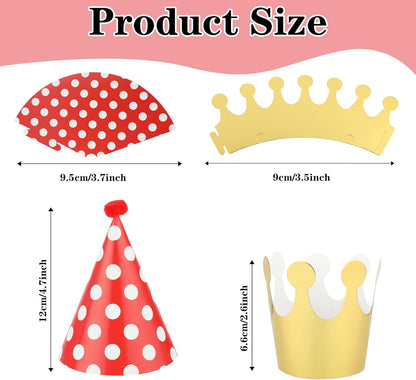 Thinp 11 Pcs Adorable Party Hats Set - 9 Cone Hats with Pom Poms & 2 Paper Crowns for Pet Birthday Party Decor
