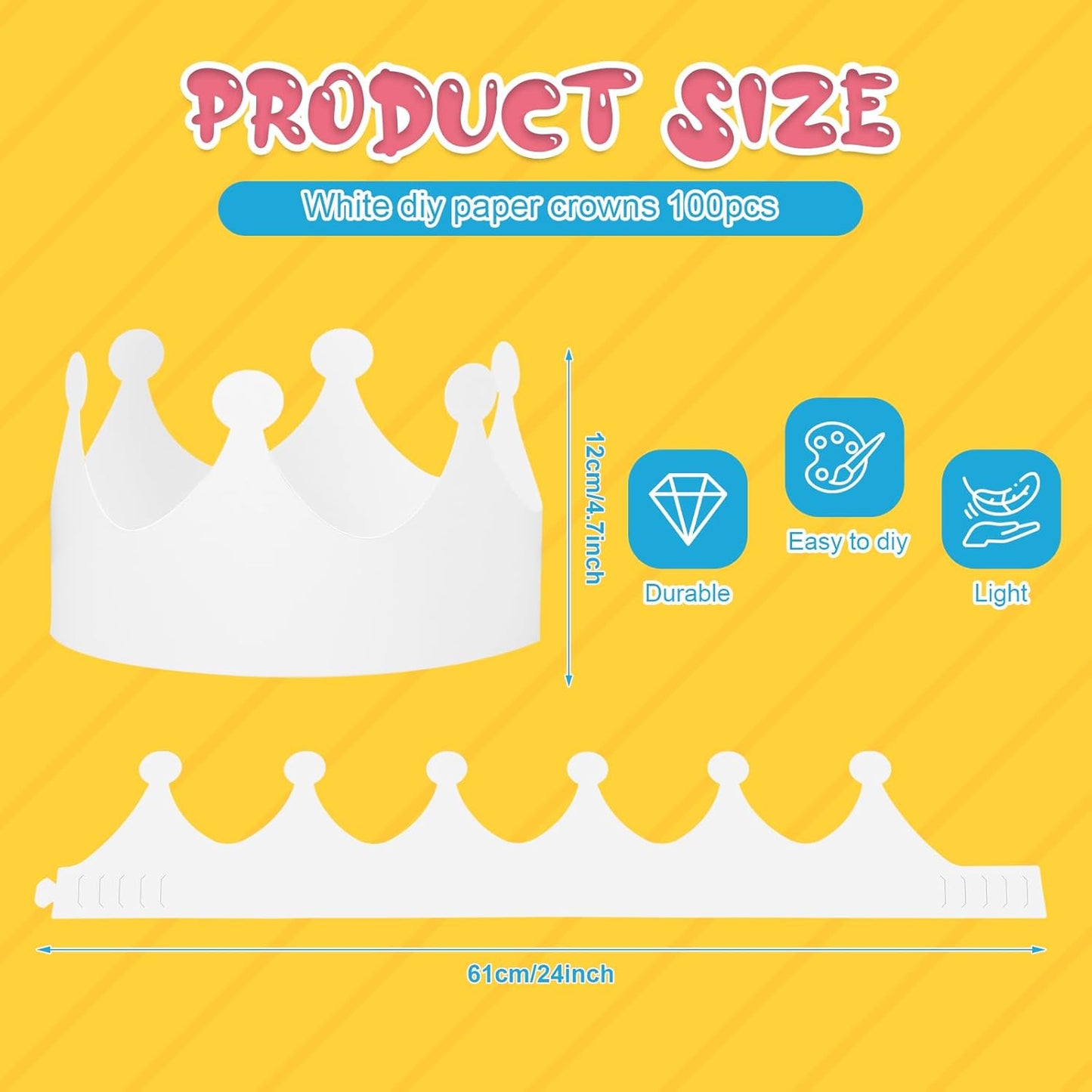 Jetec 50 Pcs White Paper Crowns Kids DIY Birthday Crowns for Classroom Birthday Party Hats Decorations Baby Shower Supplies (Traditional)