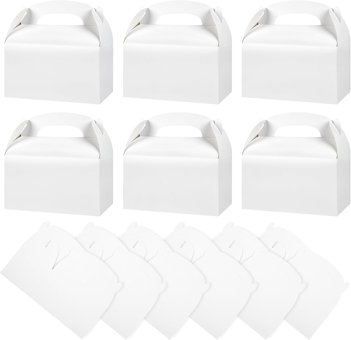 DjinnGlory 36 Pack White Party Favor Treat Boxes with Handle, DIY Paper Boxes for Baby Shower, Birthday, All Occasion, Small Gable Boxes for Small Business 6.18 x 3.58 x 3.38 Inches