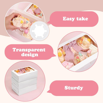 TOMNK 20pcs Cupcake Boxes, Cupcake Boxes 12 Count, 13x10x3.5 Inch White Containers Bakery Holders with Windows and Inserts to Fit Muffins, Cookies