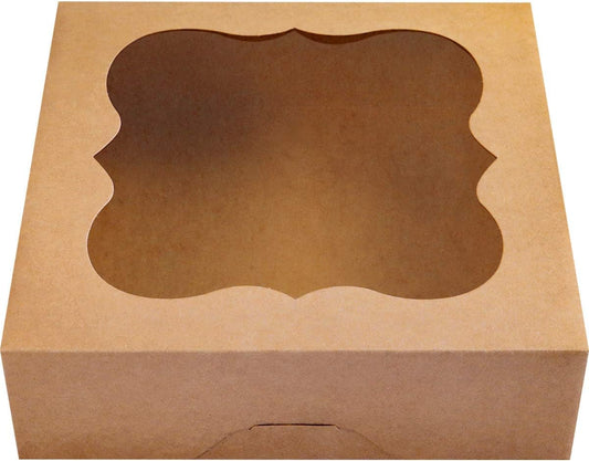 CHERRY 15-Pack 10"x10"x3"Brown Bakery Boxes with PVC Window for Pie and Cookies Boxes Small Natural Kraft Paper Box 10x10x3inch Pack of 15