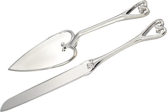 Elegance Heart Handle Cake Knife and Server Set - Perfect for Weddings, Anniversaries, and Celebrations