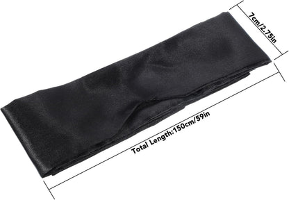 2Pcs Satin Eye Mask Sleep Mask, Adjustable Blindfold Soft Satin Eye Covers Gift for Travel, Nap, Meditation,157cm/62inch (Black+Pink)
