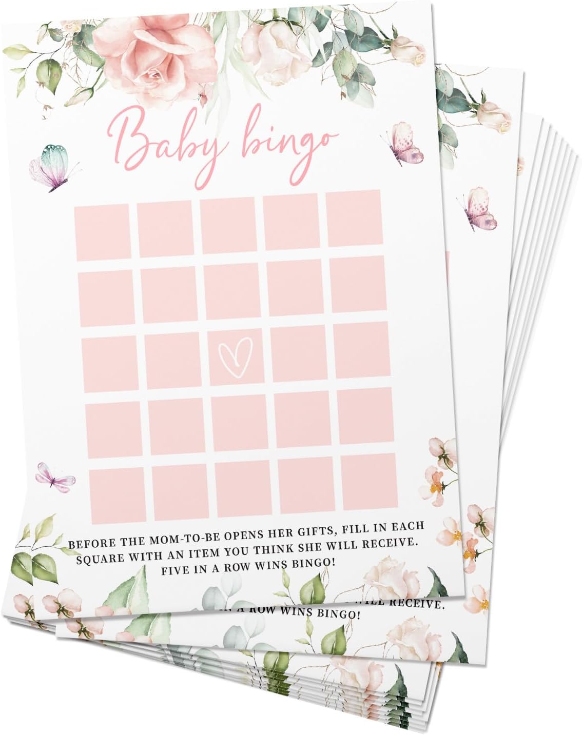 Z Baby Shower Bingo Game Girl, Baby Bingo, Set of 50, ROS Flower Theme Party Cards