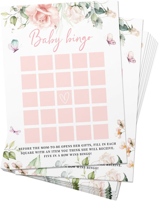 Z Baby Shower Bingo Game Girl, Baby Bingo, Set of 50, ROS Flower Theme Party Cards