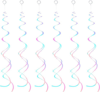 30 Pieces Iridescent White Hanging Swirls, Foil Swirl Hanging Decorations Plastic Steamers for Ceiling, Dangling Whirls Wedding Baby Shower Birthday Party Decorations