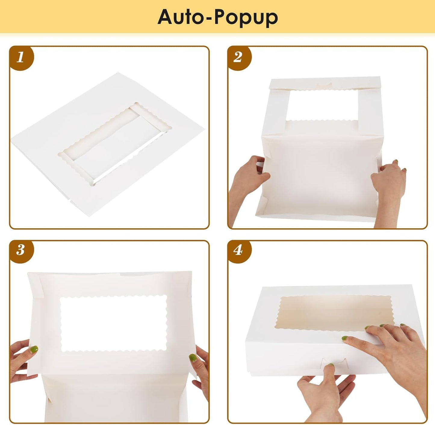 Moretoes 48pcs Bakery Boxes,12x8x2.5 Inches Cookie Boxes with 3 Style Window for Chocolate Covered Strawberries, Desserts, Cookies, with 4pcs Stickers