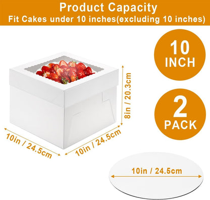 Cake Boxes with Window and Cake Boards, 8 x 8 x 8 Inches, 3 Pack, Disposable Bakery Containers for Wedding, Birthday, Party (8 inch)