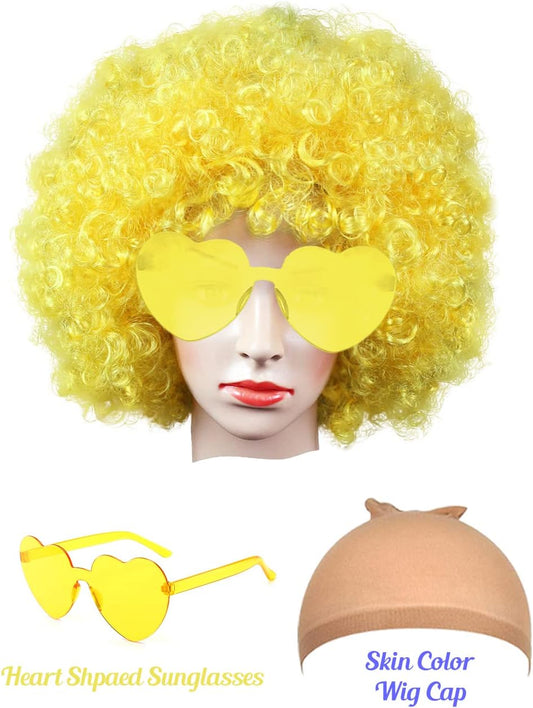 LIULIUBTY Short Bob Colors Wigs with Bangs, 6Pcs Cosplay Wig with Heart Sunglasses for Halloween Bachelor Party Decorations