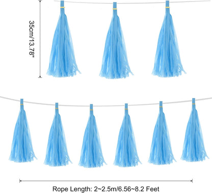 MECCANIXITY 20Pcs Light Blue Tassel Garland Banner with Rope Tissue Paper Tassels Party DIY Kits for Anniversary Wedding Birthday Party