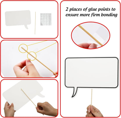 JarThenaAMCS 23 Pcs Large Blank Photo Booth Props Set White Scalloped Picture Frame with Bubble DIY Selfie Props for Birthday Wedding Party Supplies