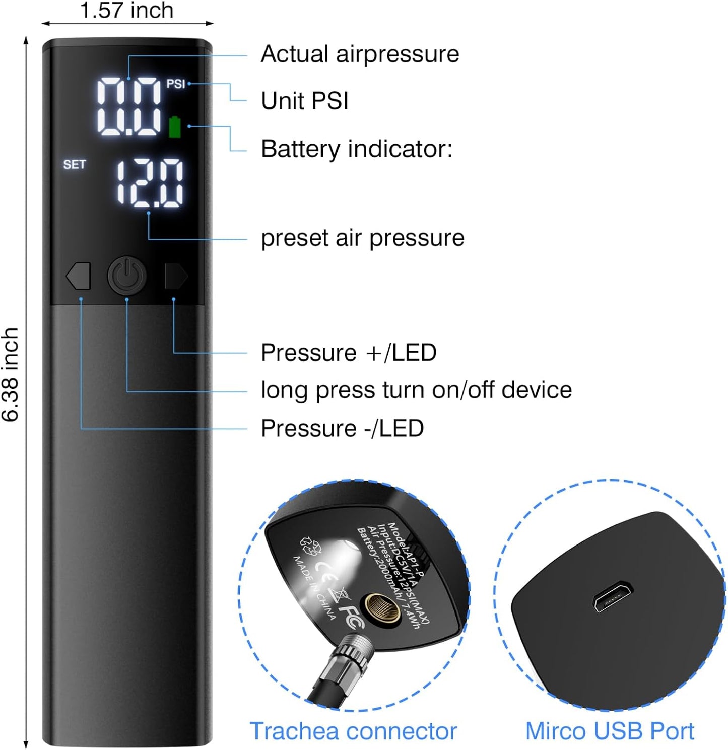 Electric Ball Pump,Smart Air Pump Portable Fast Ball Inflation with Accurate Pressure Gauge and Digital LCD Display for Basketball Football Soccer Volleyball Swimming Balloon(2Pin & 2Nozzle & 1Spout)