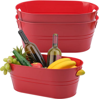 3 PCS 15.3 x 9 x 6 inches White Metal Galvanized Tub with Iron Handles, 3 Gallon Beverage Tubs for Parties, Large Ice Buckets for Beer, Wine, Cocktails & Outdoor Events