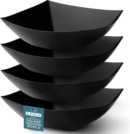 Posh Setting - Clear Plastic Serving Bowls for Party (8oz - 4 Pack) Square, Disposable, Salad & Fruit Bowls for Party Table, Candy Containers for Candy Buffet