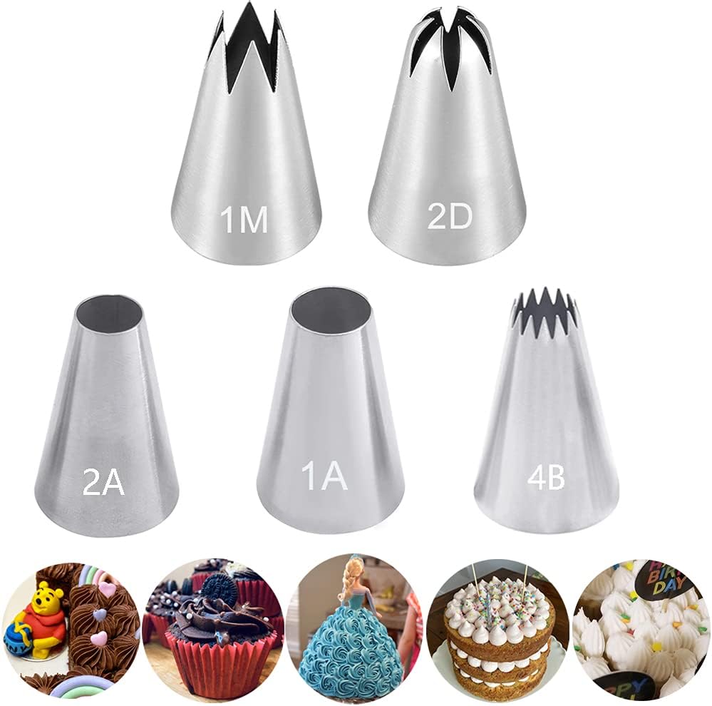Icing Piping Tip Set,3 Large Decorating Tips Stainless Steel,DIY Cream Rose Flower Piping Tips,Cupcake Pastry Tips for Cake Decorating(1M 2D 2F)