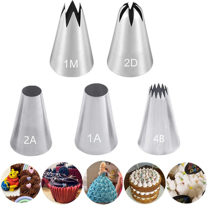 Icing Piping Tip Set,3 Large Decorating Tips Stainless Steel,DIY Cream Rose Flower Piping Tips,Cupcake Pastry Tips for Cake Decorating(1M 2D 2F)