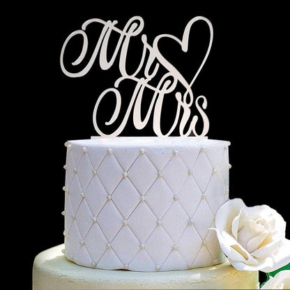 Mr and Mrs Cake Topper, Bride and Groom Sign Wedding, Engagement Cake Toppers Decorations (Mirror Gold Acrylic)