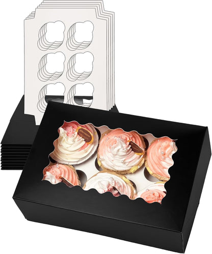 Bakepacker Auto-pop up 6 Cupcake Boxes with Window 20 Count Pink Box 9.4 x 6.1 x 3 inch Cupcake Carrier